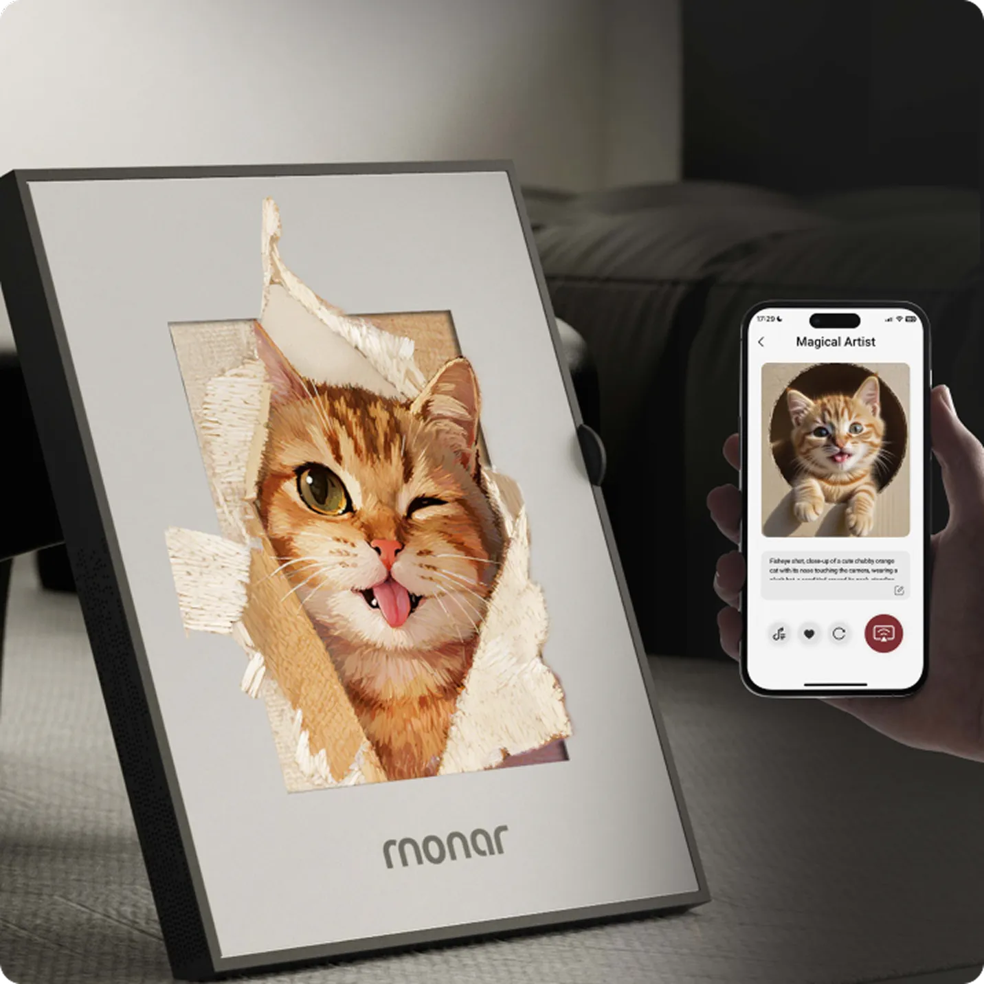 Monar speaker displaying AI generated art